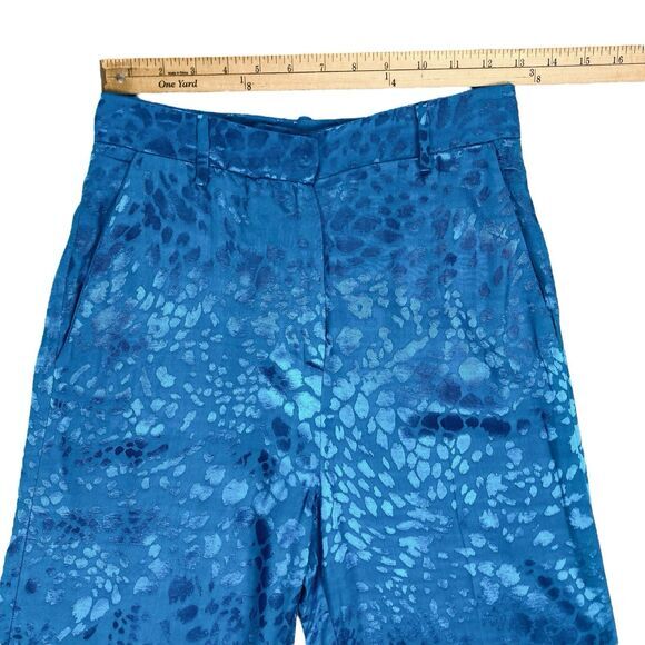 Zara Pants Womens Size XS Blue Jacquard Textured High Waisted Straight Leg Party - Picture 11 of 16